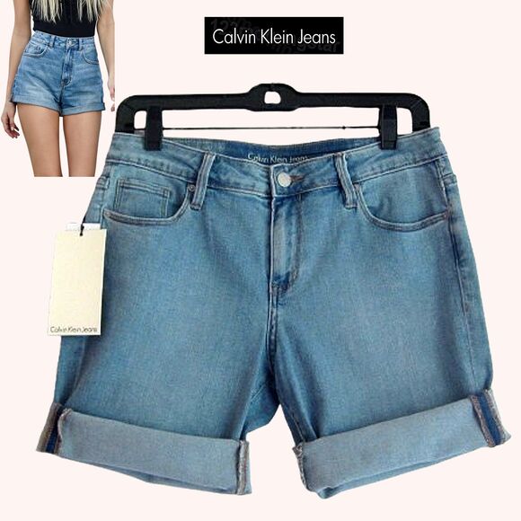 Calvin Klein NEW HUNTINGTON Boyfriend 5-Pocket Cuff Mini Shorts 28 - Picture 1 of 12